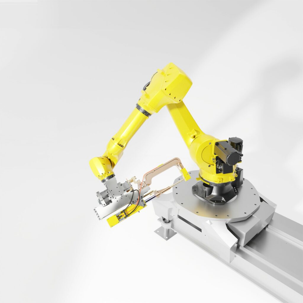 Pozisyoner tablalı, kaynak torçlu endüstriyel robot kol